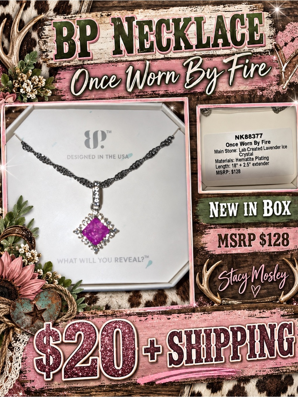 BP Once Worn By Fire Lavender Crystal Pendant Necklace